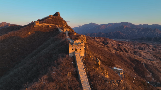 长城夕阳照射航拍素材