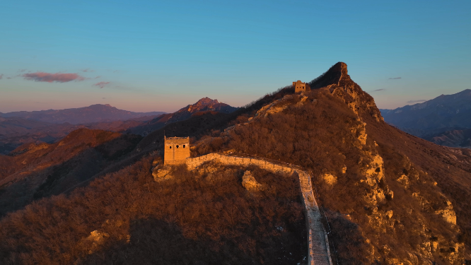 长城夕阳照射航拍素材