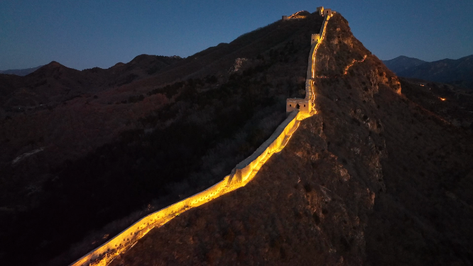 长城唯美光影夜景航拍