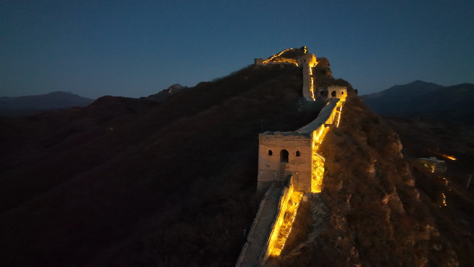 长城唯美光影夜景航拍