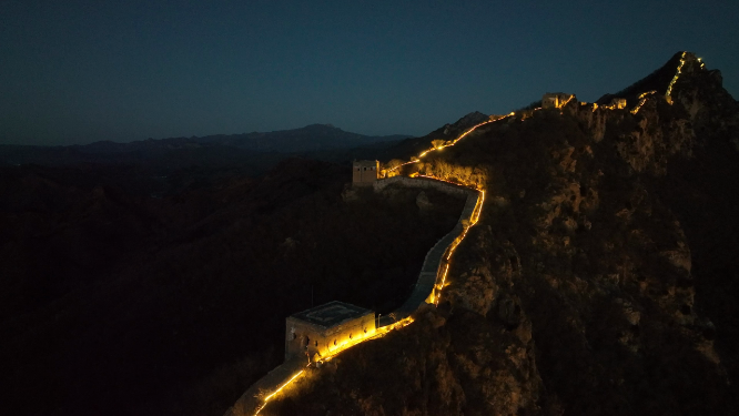 长城唯美光影夜景航拍
