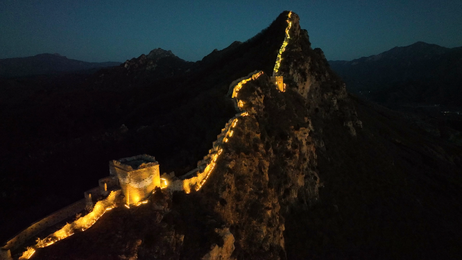 长城唯美光影夜景航拍