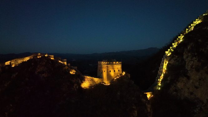 长城唯美光影夜景航拍