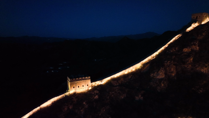 长城唯美光影夜景航拍