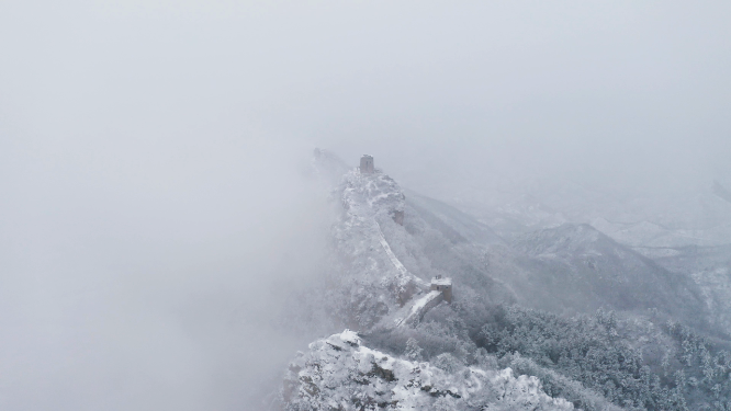 长城冬日雪景望京楼航拍