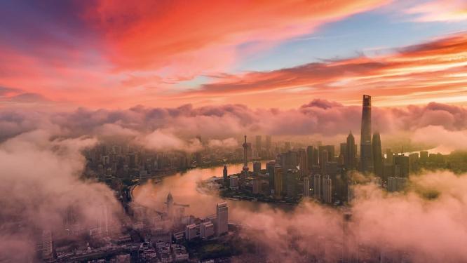 上海城市日出风光地标宣传片航拍