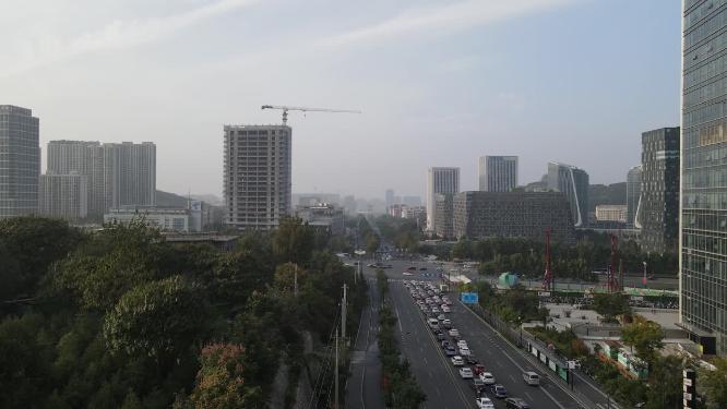 城市航拍山东济南城市交通