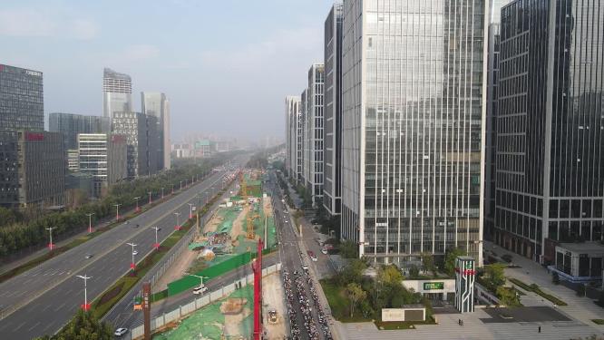 城市航拍山东济南城市交通