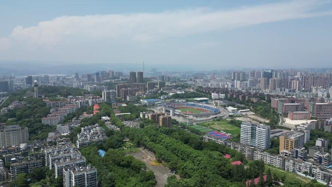 城市航拍湖北宜昌市体育场