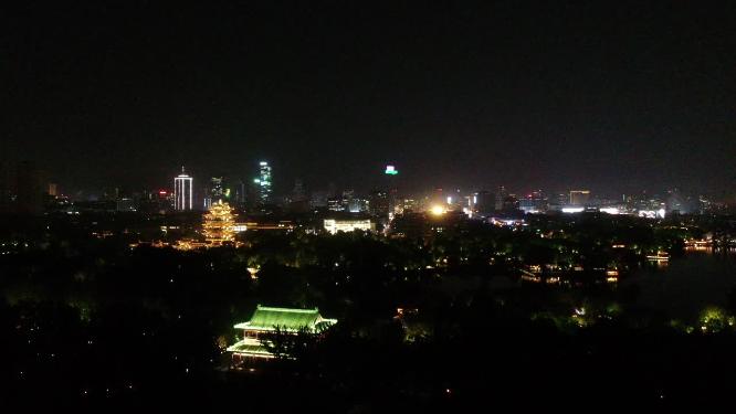 山东济南大明湖5A景区夜景航拍
