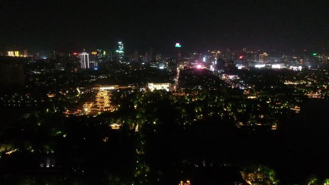 山东济南大明湖5A景区夜景航拍