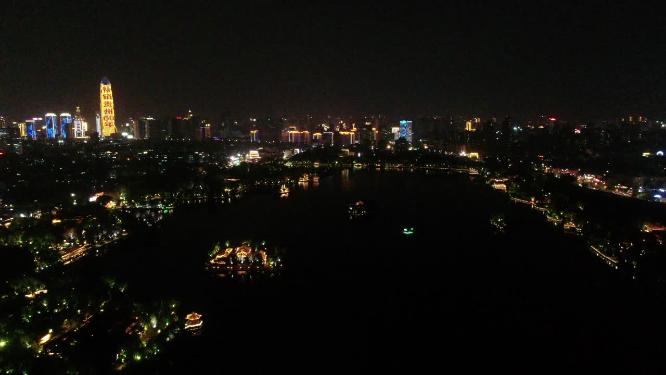 山东济南大明湖5A景区夜景航拍