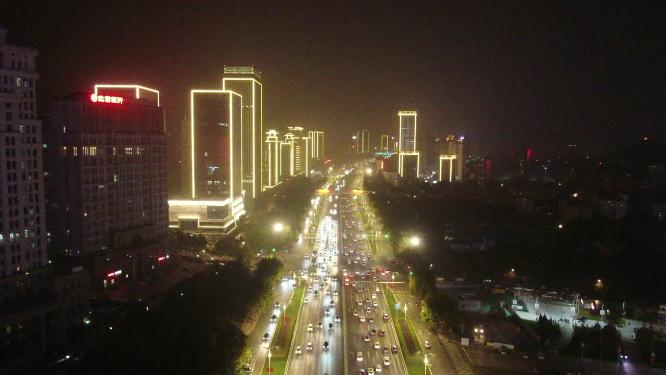 山东济南经十路夜景灯光航拍