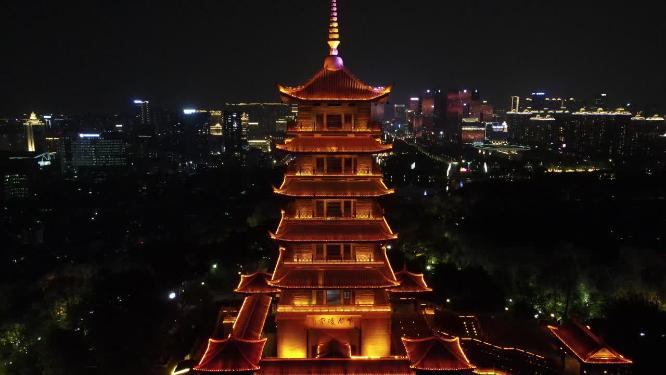 广东佛山魁星阁夜景航拍