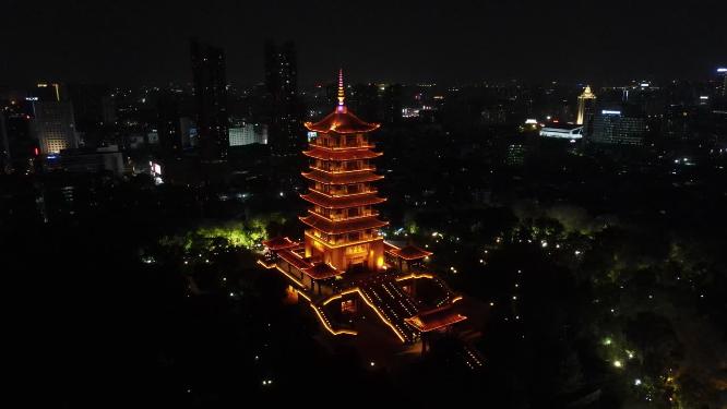广东佛山魁星阁夜景航拍