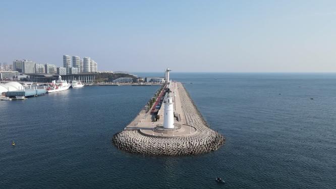 海上灯塔青岛爱情邮局航拍