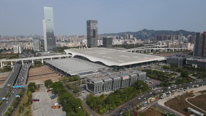 航拍广东深圳北站高铁站
