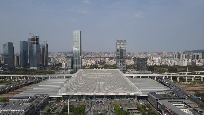 航拍广东深圳北站高铁站