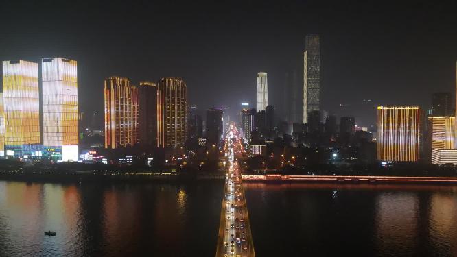 湖南长沙城市夜景交通航拍