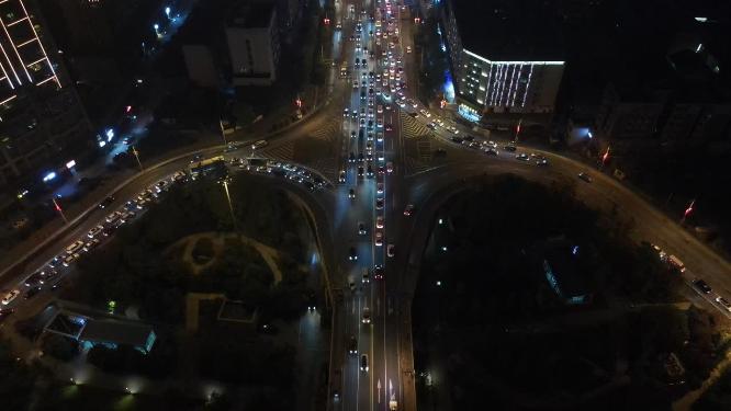 湖南长沙城市夜景交通航拍