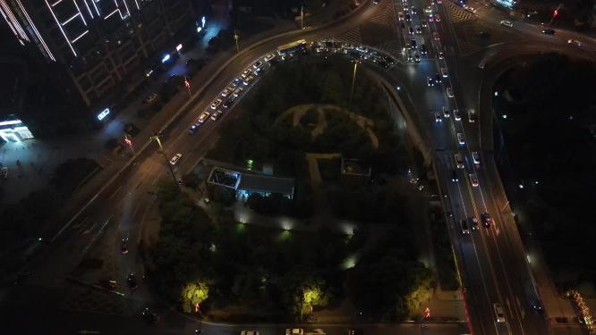 湖南长沙城市夜景交通航拍