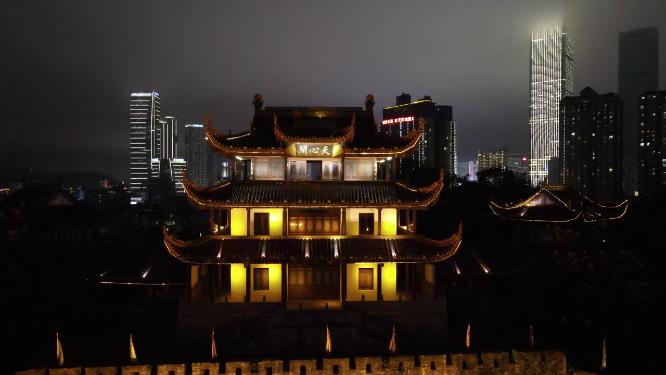 湖南长沙天心阁夜景航拍