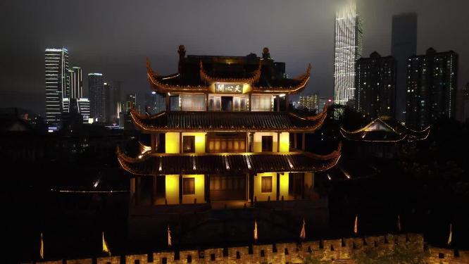 湖南长沙天心阁夜景航拍
