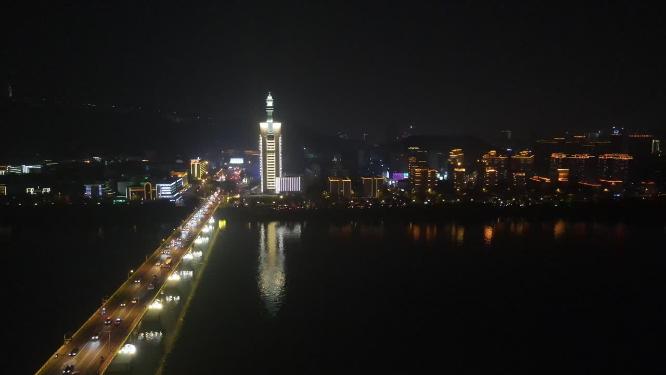 湖南长沙湘江橘子洲夜景航拍