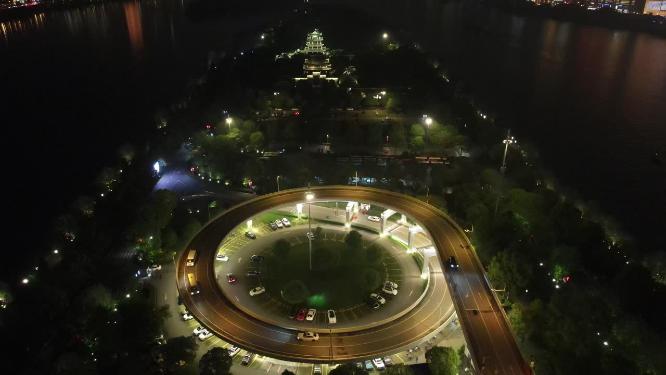 湖南长沙湘江橘子洲夜景航拍