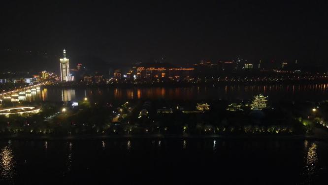 湖南长沙湘江橘子洲夜景航拍