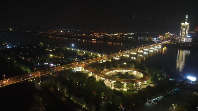 湖南长沙湘江橘子洲夜景航拍