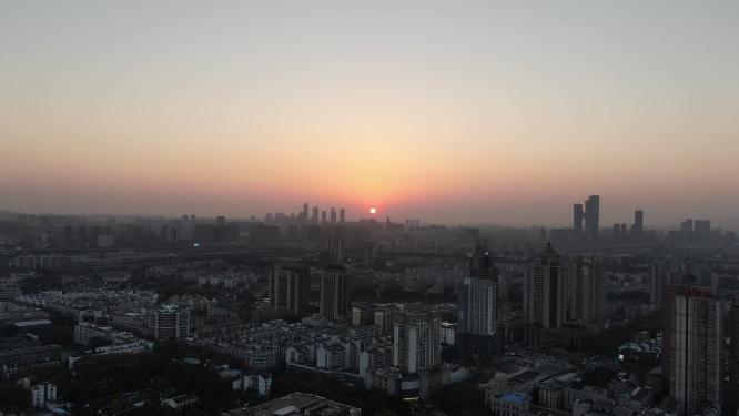 航拍城市日落晚霞夕阳江苏南京