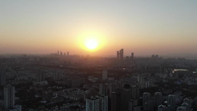 航拍城市日落晚霞夕阳江苏南京