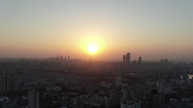 航拍城市日落晚霞夕阳江苏南京