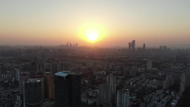 航拍城市日落晚霞夕阳江苏南京