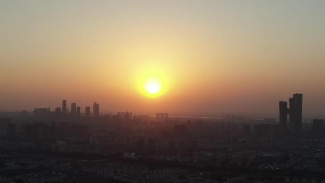 航拍城市日落晚霞夕阳江苏南京