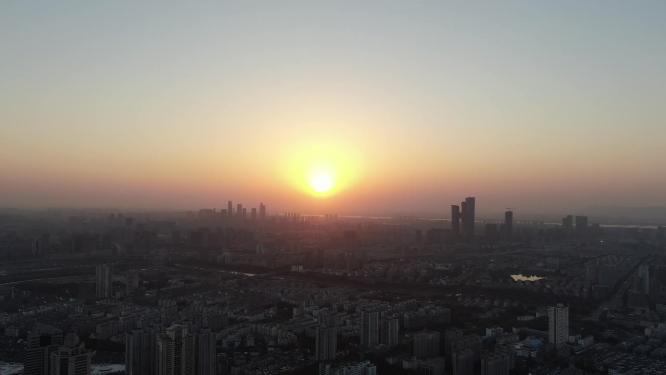 航拍城市日落晚霞夕阳江苏南京