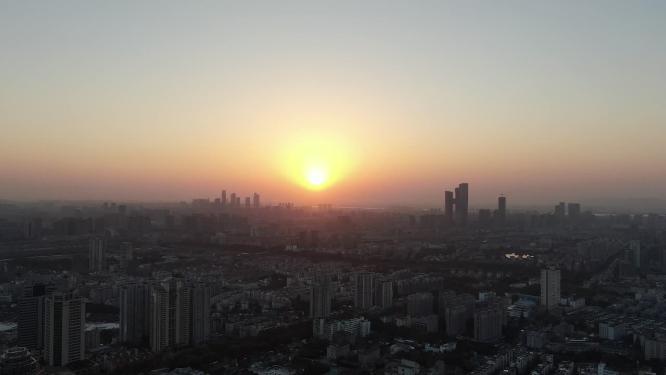 航拍城市日落晚霞夕阳江苏南京