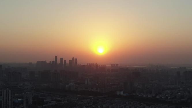 航拍城市日落晚霞夕阳江苏南京