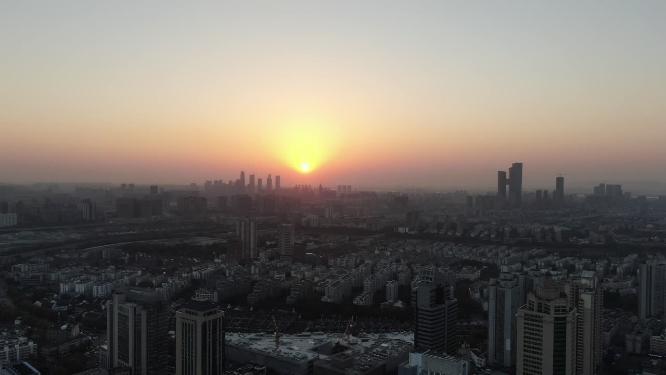 航拍城市日落晚霞夕阳江苏南京