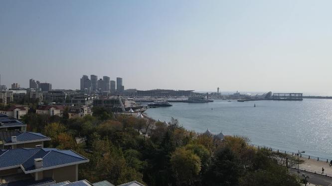 航拍大海风光青岛奥帆体育中心
