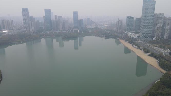 航拍安徽合肥天鹅湖