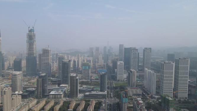 航拍山东济南金融中心CBD商务建筑