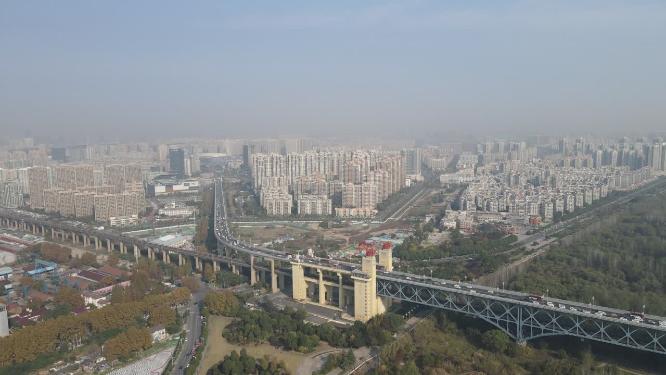 航拍江苏南京城市交通长江大桥
