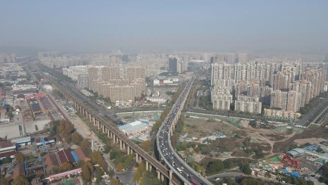 航拍江苏南京城市交通长江大桥