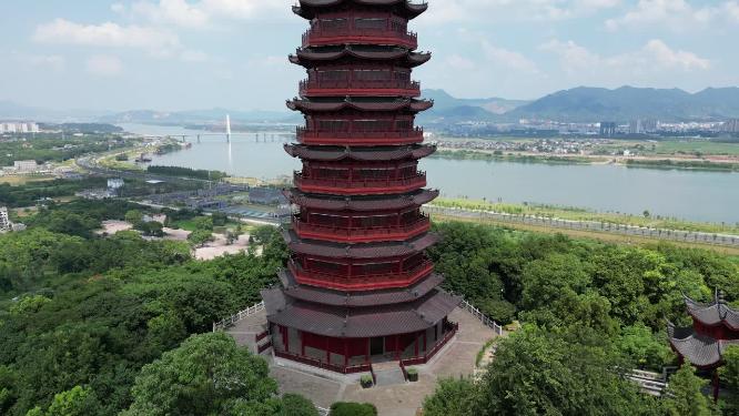 航拍江西吉安庐陵生态文化园文塔