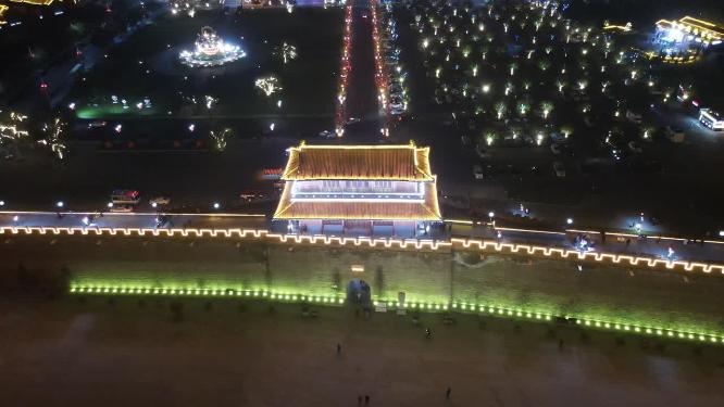 航拍河北石家庄正定古城夜景灯光