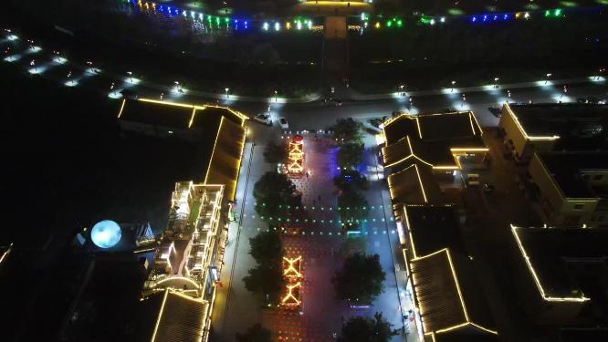 航拍河北石家庄正定古城夜景灯光