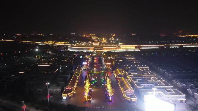航拍河北石家庄正定古城夜景灯光