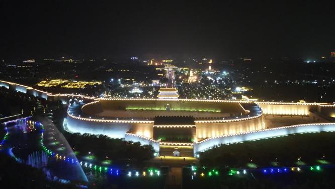 航拍河北石家庄正定古城夜景灯光